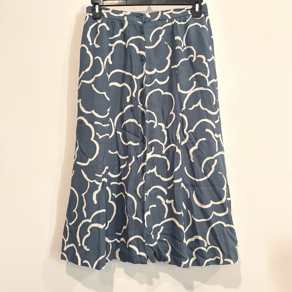 Vtg Jaeger Midi Skirt 14 Art Deco Abstract Cloud Button Up Retro Lagonlook 21858